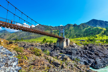 Bridge over the Katun river. Gorny Altai, Siberia, Russia