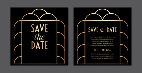 Art Deco Save the Date Wedding Border Invitation Design - obrazy, fototapety, plakaty