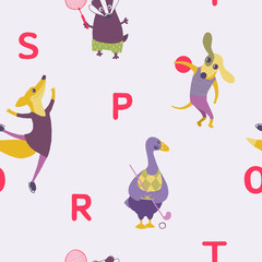 Sports animals seamless pattern