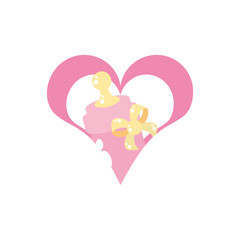 cute bottle milk baby in heart shape frame