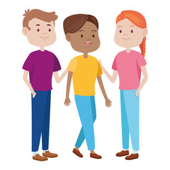 Teenagers friends smiling and greeting cartoons