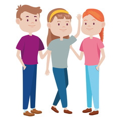 Obraz premium Teenagers friends smiling and greeting cartoons