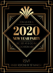 2019 New Year Party Art Deco Style Invitation Design