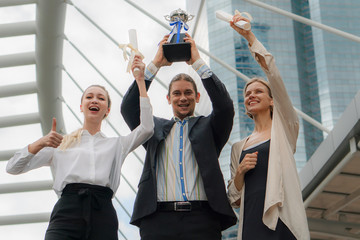 business background of business people in business wear are cheerful for being winner in business...