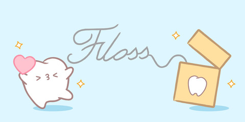 tooth playing with dental floss