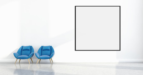 large luxury modern bright interiors with mock up poster frame illustration 3D rendering