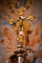 Fototapeta na wymiar cross on a white background, golden cross, religious decoration