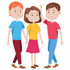 Teenagers friends smiling and greeting cartoons