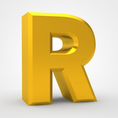 R gold alphabet word on white background illustration 3D rendering