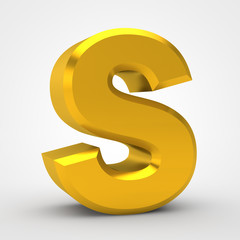 S gold alphabet word on white background illustration 3D rendering