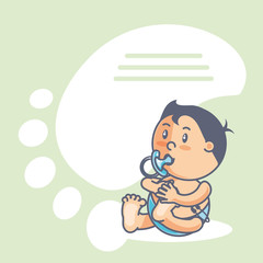 cute baby boy with pacifier and footprint decoration