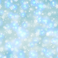 Obraz na płótnie Canvas Magic winter background with beautiful various snowflakes on light backdrop. Happy New Year and Merry Xmas holidays. Template for invitations, congratulations, advertisements vector illustration.