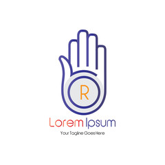 Letter R in the palm of the logo design for a business company