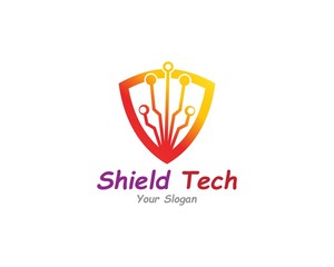 Shield with circuit tech creative logo or icon template design