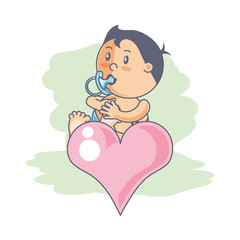 cute baby boy with pacifier and heart love