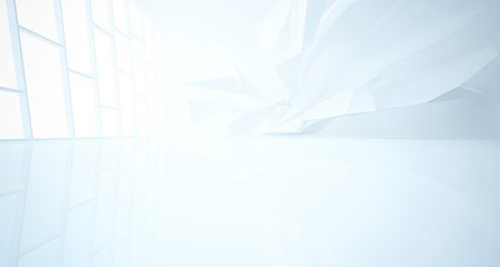 Abstract white interior with window. 3D illustration and rendering.