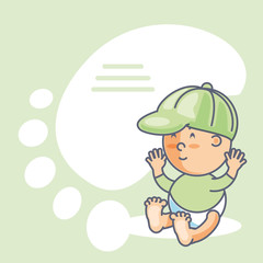 cute baby boy with cap and footprint decoration