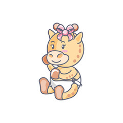 cute female giraffe baby animal isolated icon