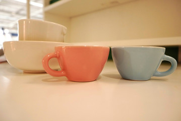 coffee ceramic cups on white table