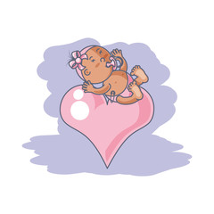 cute baby girl with pacifier and heart love