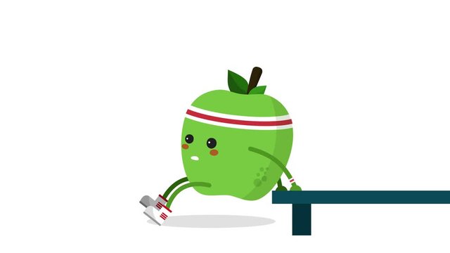 Cute apple doing reverse push up. Apple funny cartoon character workingout. Loop animation. Alpha channel. exercising healthy fitness lifestyle
