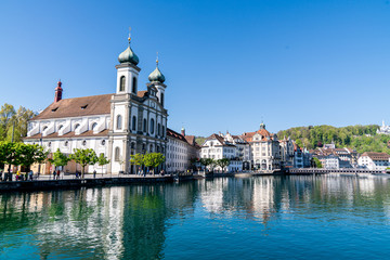 Fototapeta na wymiar View of european town across water