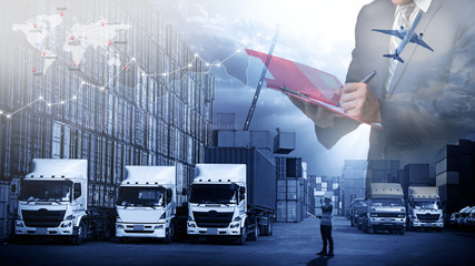 Business Logistics concept global partner connection of Container Cargo freight ship for Logistic...