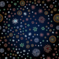 Seamless pattern of outline microbes. Colorful simple line elements from a medical concept. Editable vector stroke microbe. Virus icon. Hand drawn illustration. Virus, bacteria