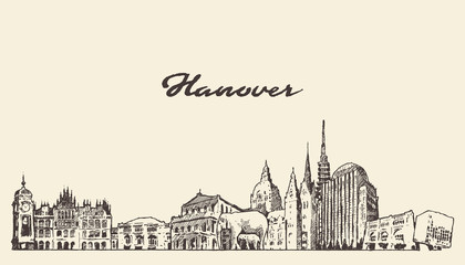 Hanover skyline Lower Saxony Germany vector sketch