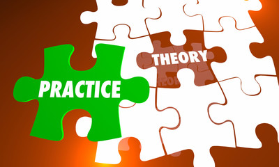 Fototapeta premium Theory Vs Practice Puzzle Pieces Reality 3d Illustration