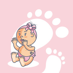 cute baby girl with footprints decoration