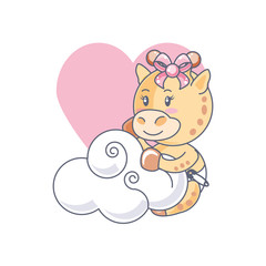 cute female giraffe baby animal and cloud