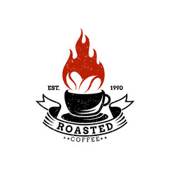 Vintage retro coffee shop logo.Classic style.Hot roasted coffee bean vector.Premium quality drink icon