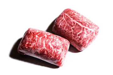 Fresh raw marble beef steak on plate for Japanese teppanyaki