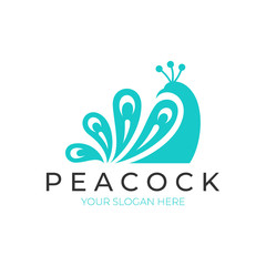 Simple Peacock Logo.Flat Style.Modern Design.Elegant Animal Vector Illustration
