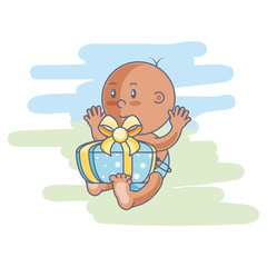 cute baby boy and gift box