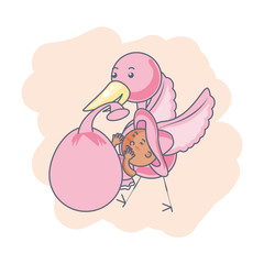 stork and cute baby girl avatar character
