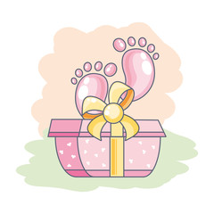 cute baby footprints with gift box present