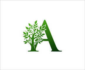 A Logo Letter Created From Tree Branches and Leaves. Tree Letter Design with Ecology Concept..