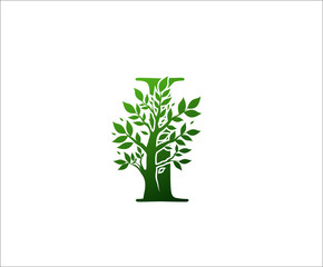 I Logo Letter Created From Tree Branches and Leaves. Tree Letter Design with Ecology Concept..