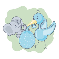stork and cute elephant baby animal