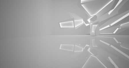 Abstract white interior with neon lighting. 3D illustration and rendering.