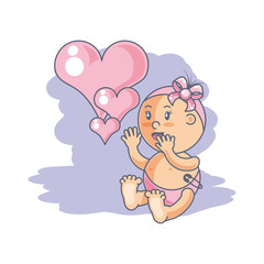 Obraz na płótnie Canvas cute baby girl and hearts love