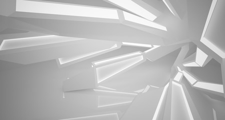 Abstract white interior with neon lighting. 3D illustration and rendering.