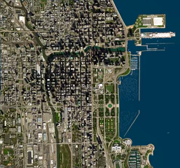 Foto op Aluminium Satellietbeeld met hoge resolutie van Chicago, VS (geïsoleerde beelden van de VS. Elementen van dit beeld geleverd door NASA) © Satellite Stocks
