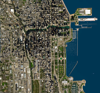 High resolution Satellite image of Chicago, USA (Isolated imagery of USA. Elements of this image furnished by NASA)