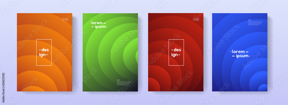 Poster set of modern geometric cover illustrations vector design. gradient arc pattern backgrounds for post
