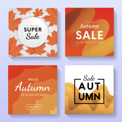 Set of abstract Autumn sale promo banners vector design. Fall discount,