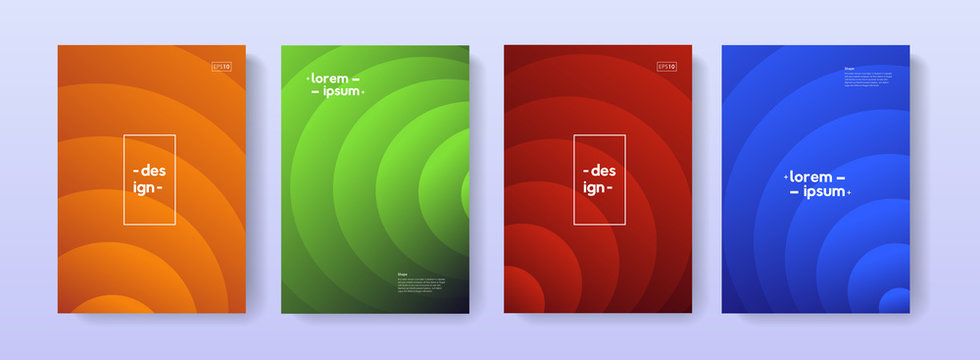 Set of modern geometric cover illustrations vector design. Gradient arc pattern backgrounds for poster, banner, card, flayer, brochure.