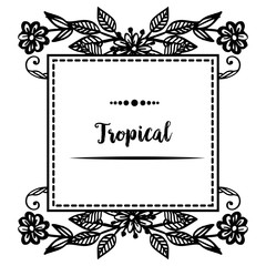 Lettering of tropical, with beautiful wreath frame, for wallpaper of card. Vector